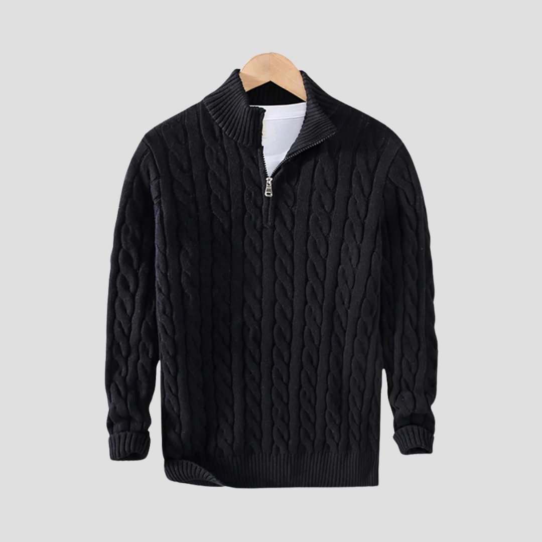 Pull à col zippé en grosse maille torsadée pour homme
