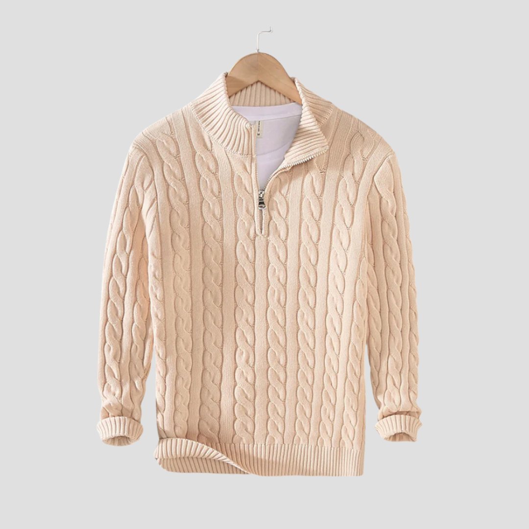 Pull à col zippé en grosse maille torsadée pour homme