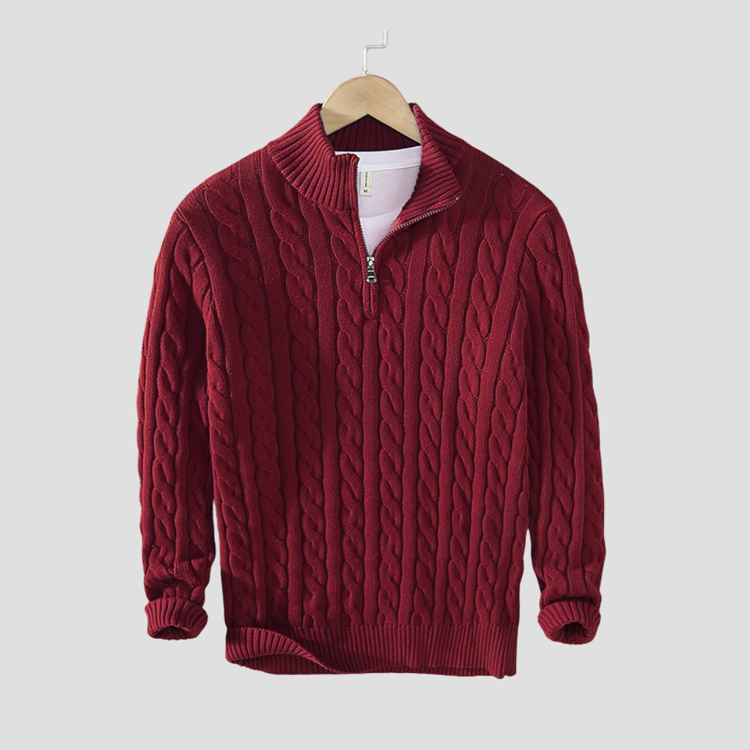 Pull à col zippé en grosse maille torsadée pour homme
