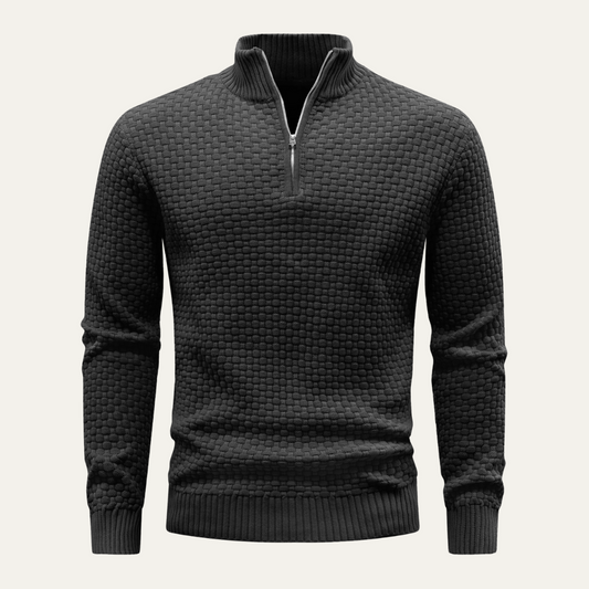 Pull à col zippé en maille gaufrée pour homme
