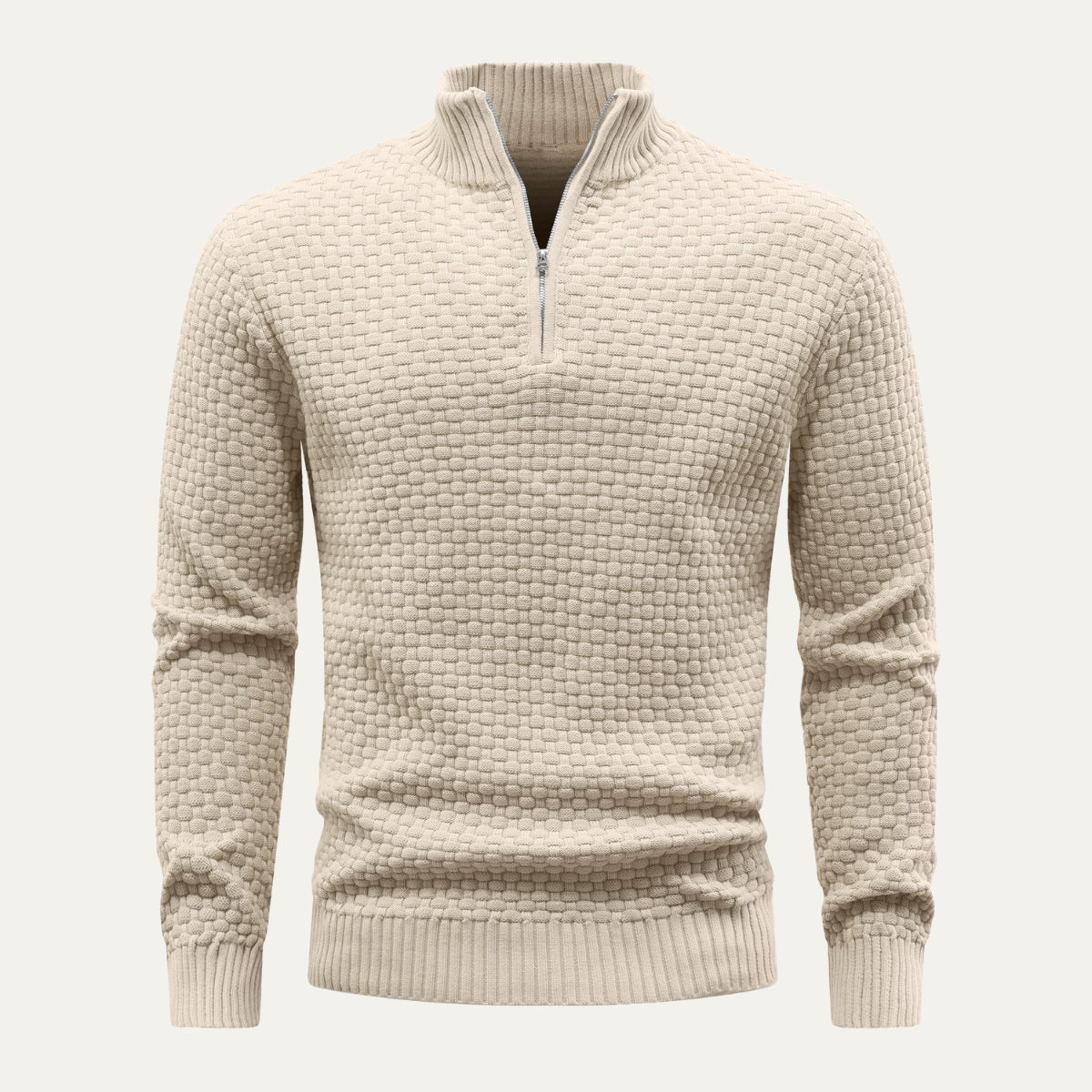 Pull à col zippé en maille gaufrée pour homme