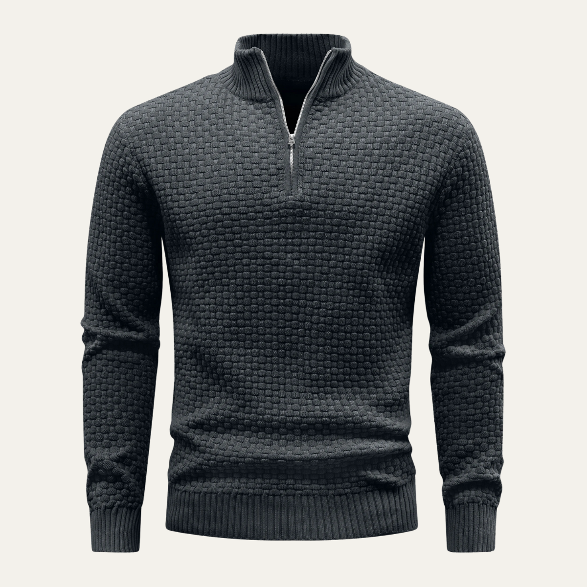 Pull à col zippé en maille gaufrée pour homme