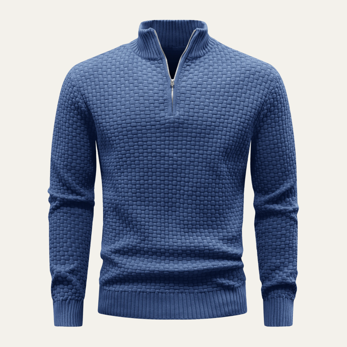 Pull à col zippé en maille gaufrée pour homme