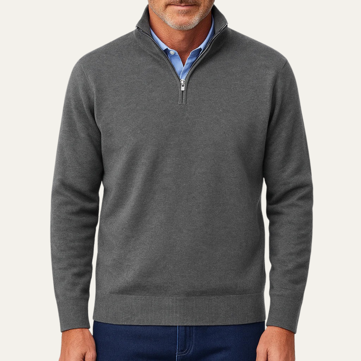Pull à col zippé en maille lisse pour homme