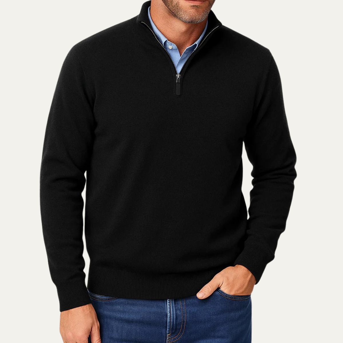 Pull à col zippé en maille lisse pour homme