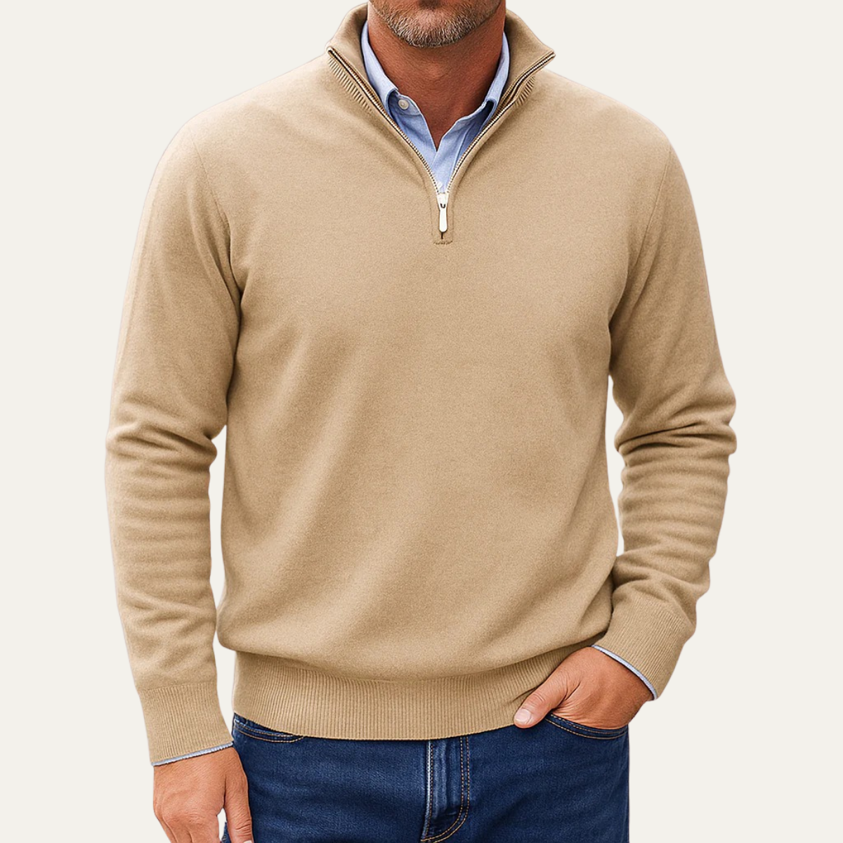 Pull à col zippé en maille lisse pour homme