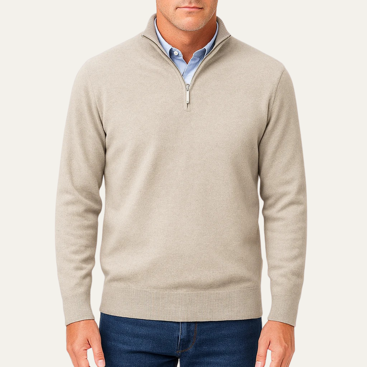 Pull à col zippé en maille lisse pour homme