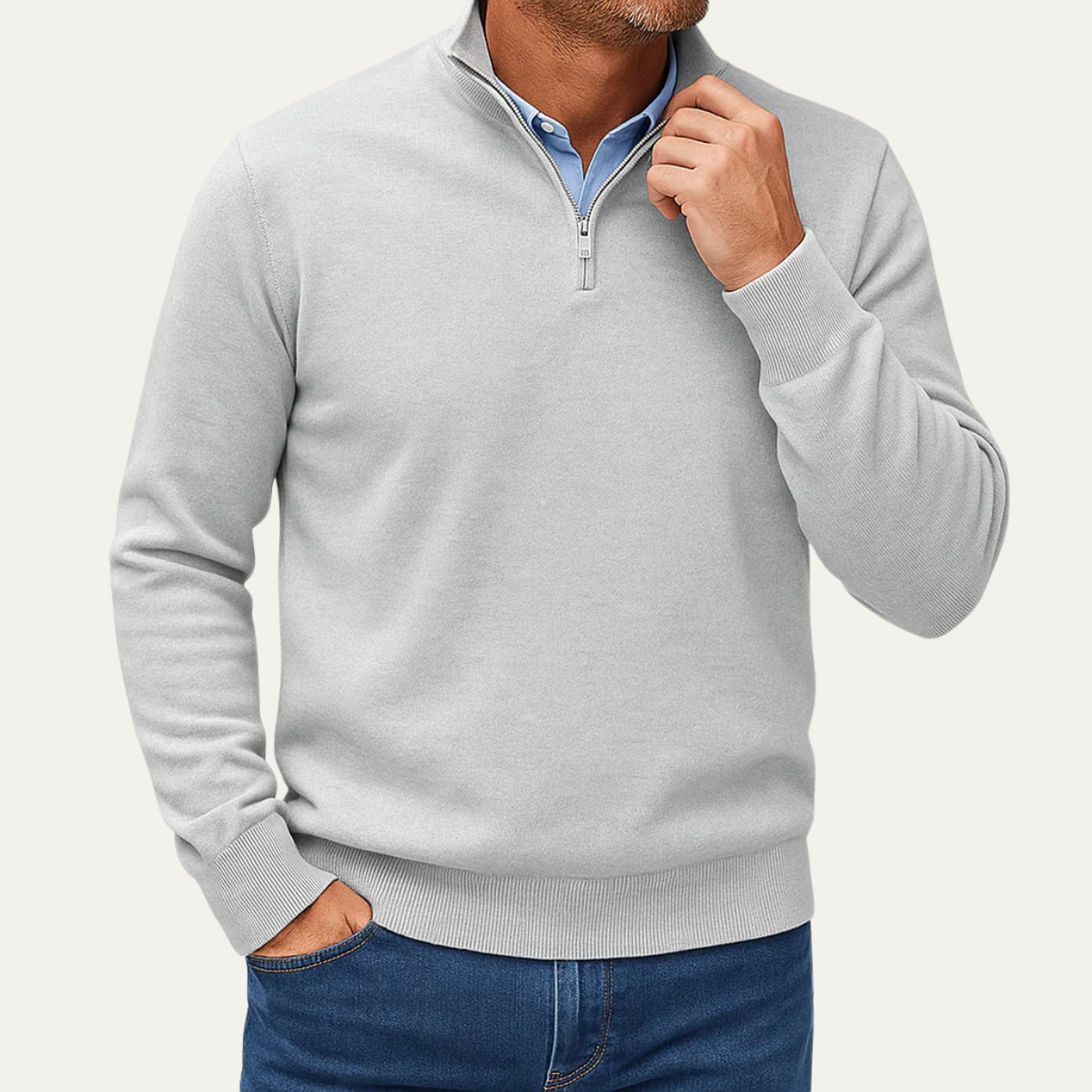 Pull à col zippé en maille lisse pour homme