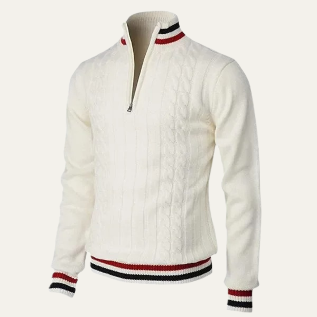 Pull à col zippé en maille torsadée pour homme