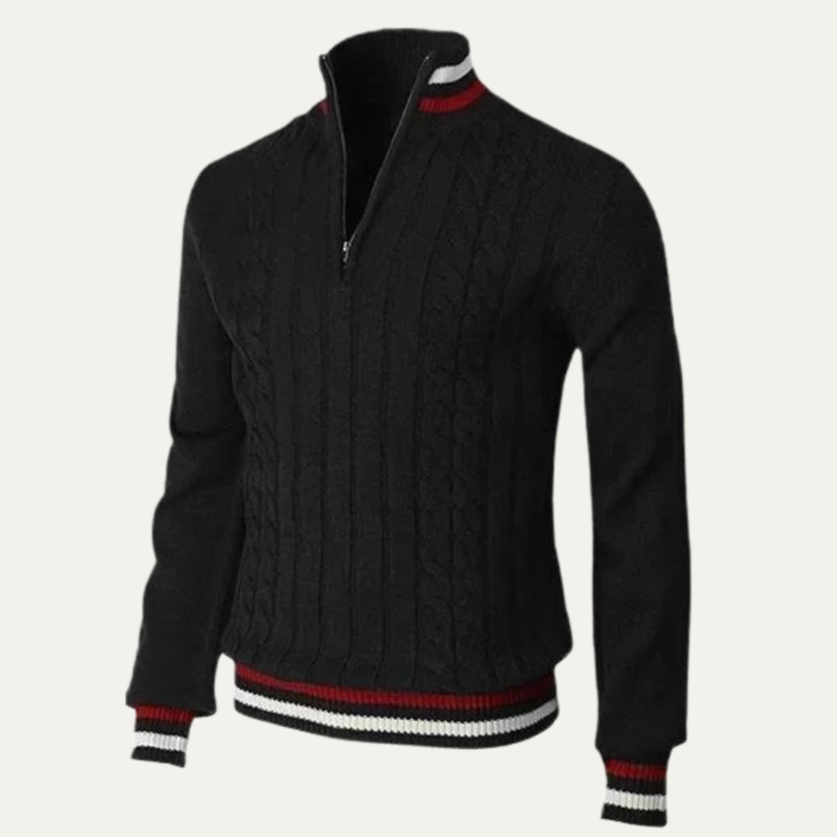 Pull à col zippé en maille torsadée pour homme