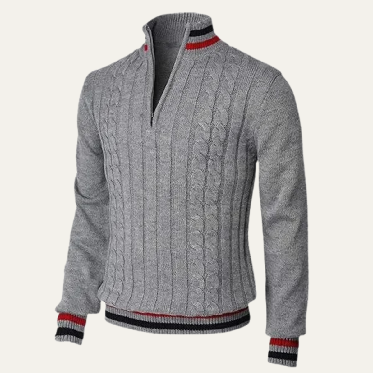 Pull à col zippé en maille torsadée pour homme
