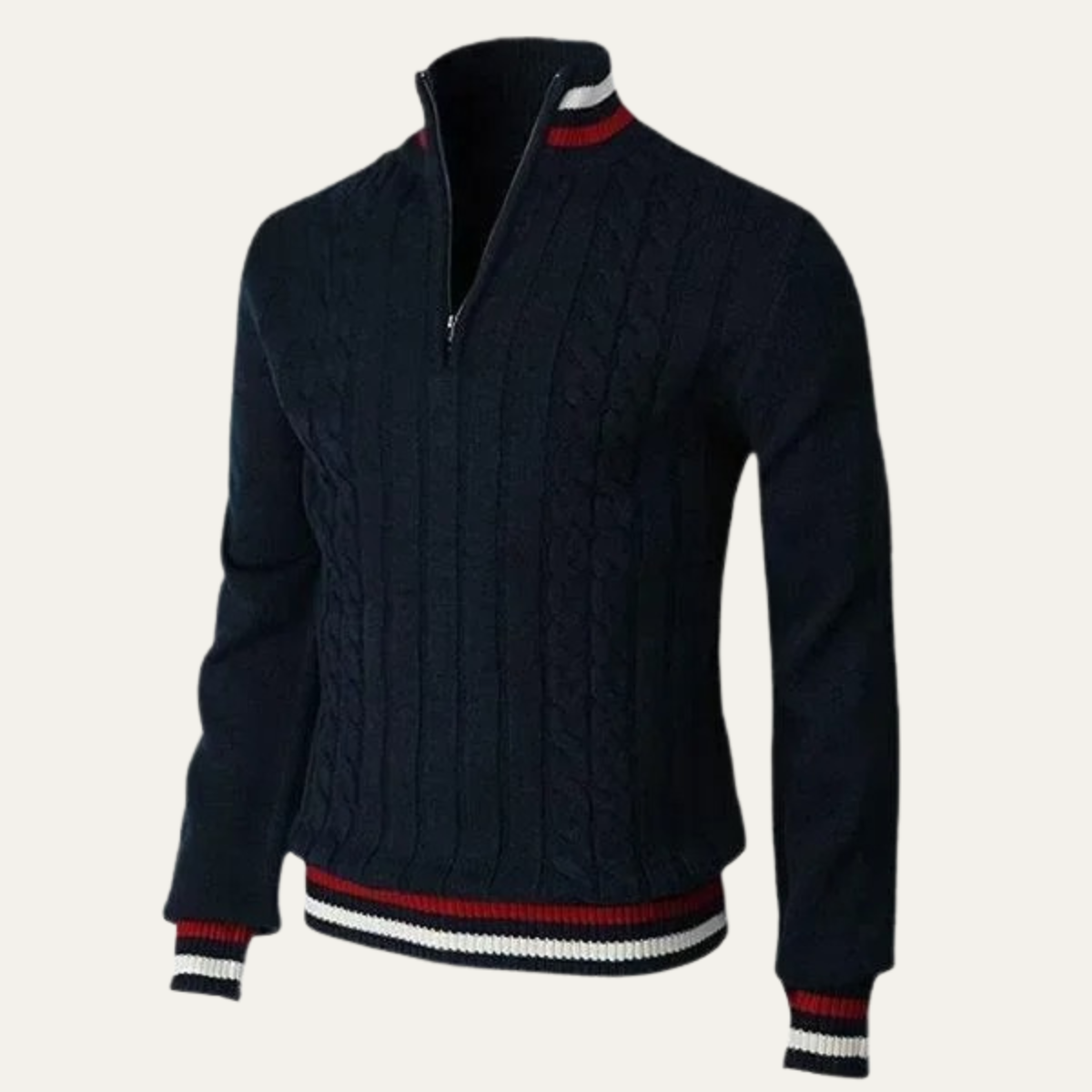Pull à col zippé en maille torsadée pour homme