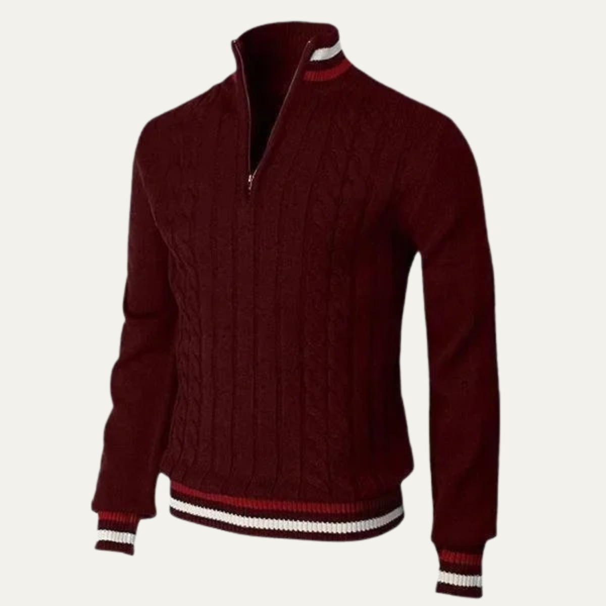 Pull à col zippé en maille torsadée pour homme