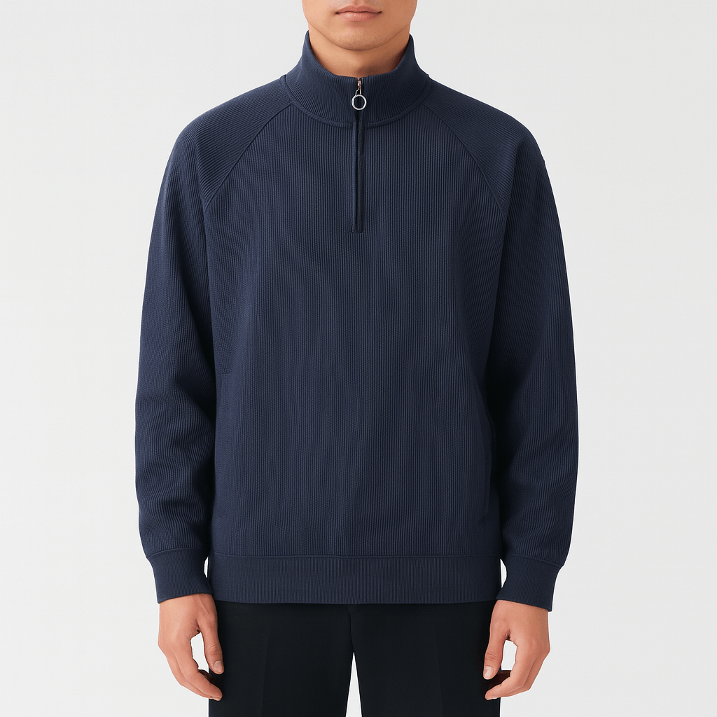 Pull à demi-zip en coton gaufré pour homme