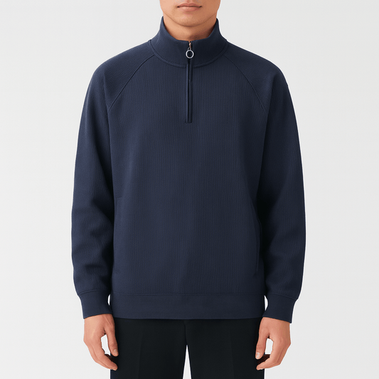 Pull à demi-zip en coton gaufré pour homme
