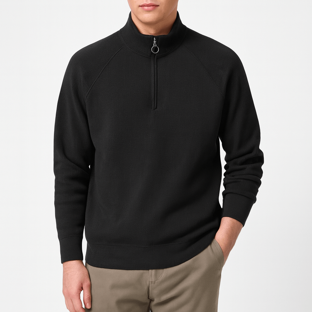 Pull à demi-zip en coton gaufré pour homme