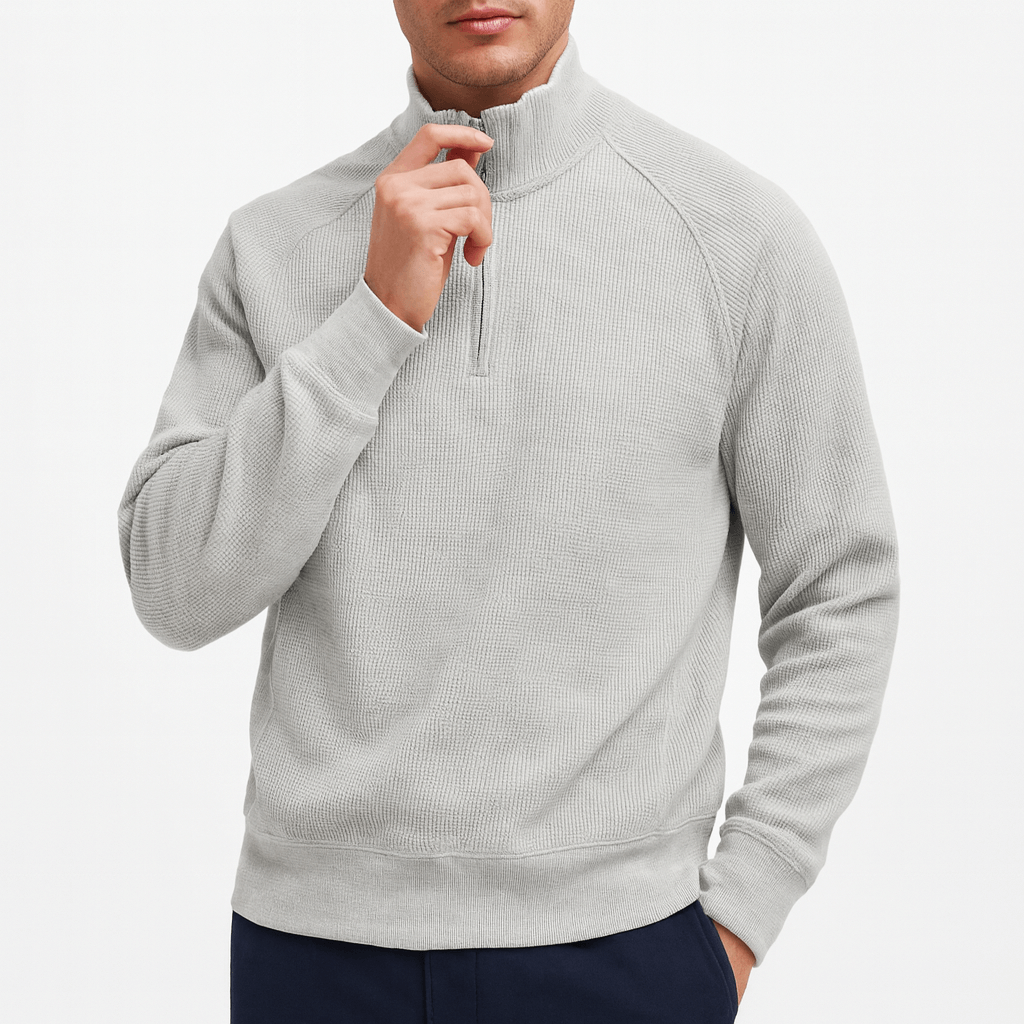 Pull à demi-zip en coton gaufré pour homme