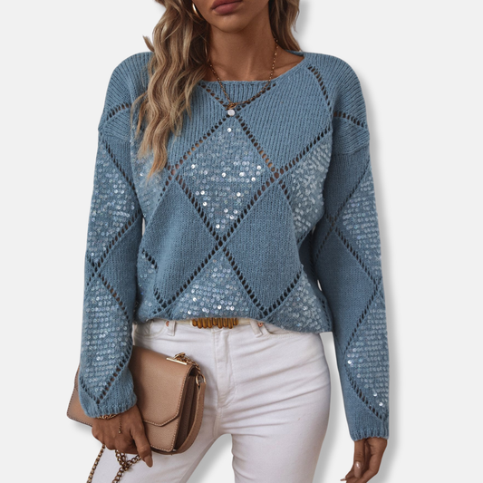 Pull à losanges en maille ajourée pour femme