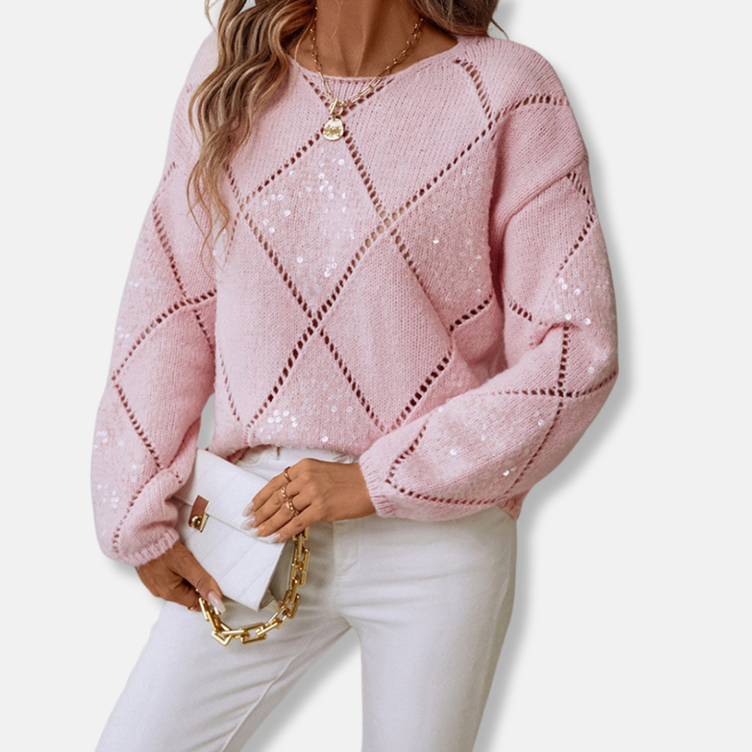 Pull à losanges en maille ajourée pour femme