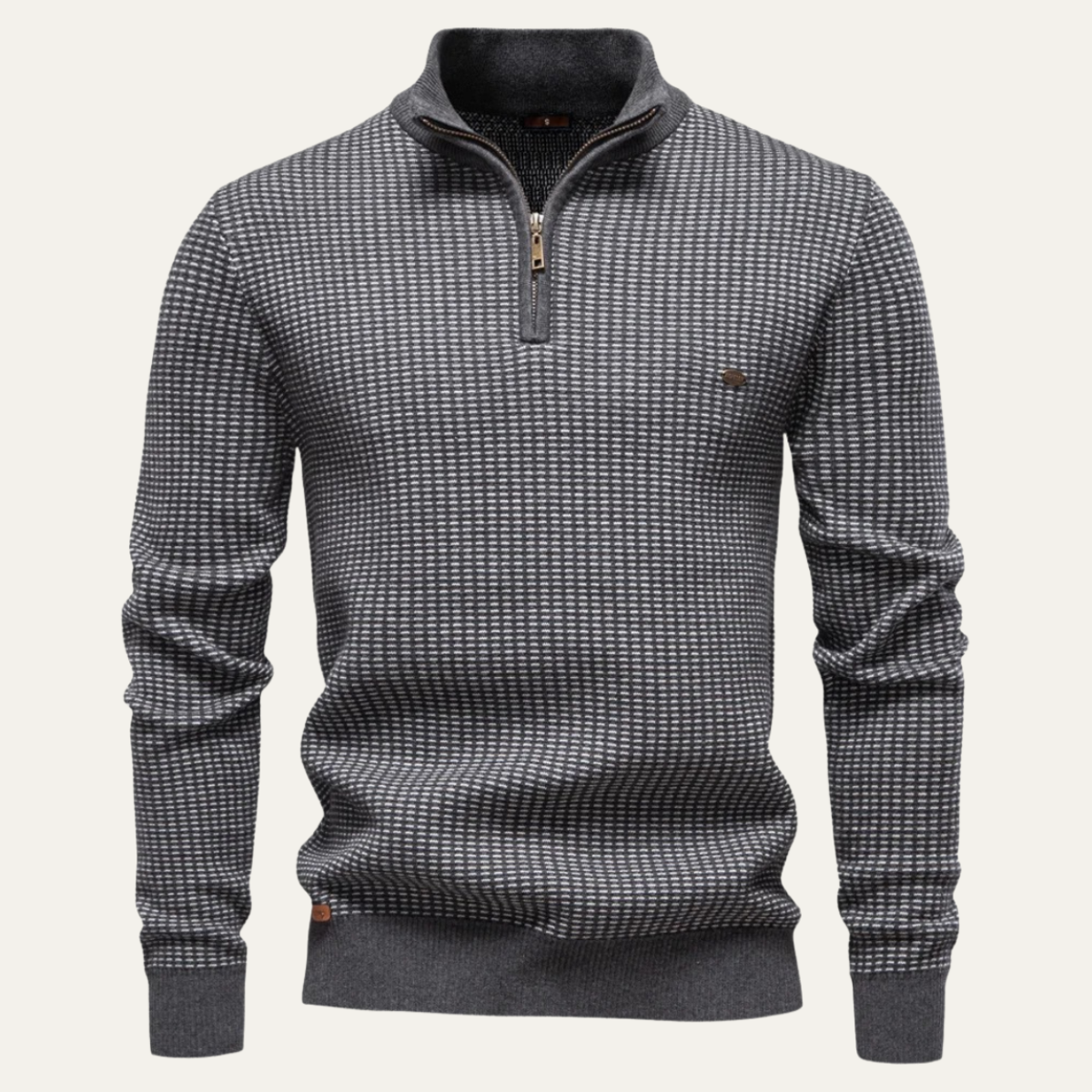 Pull à micro-carreaux et fermeture éclair quart de zip pour homme