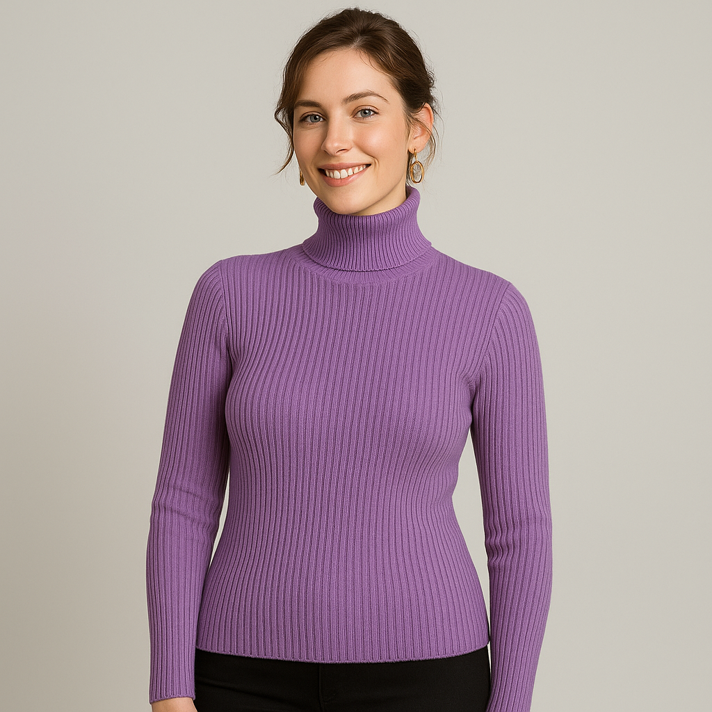 Pull classique à col roulé côtelé pour femme