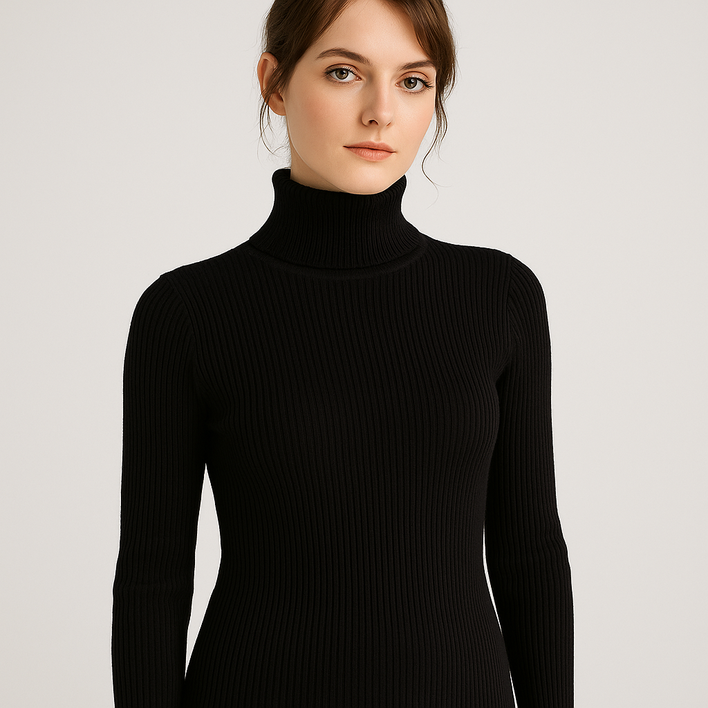 Pull classique à col roulé côtelé pour femme