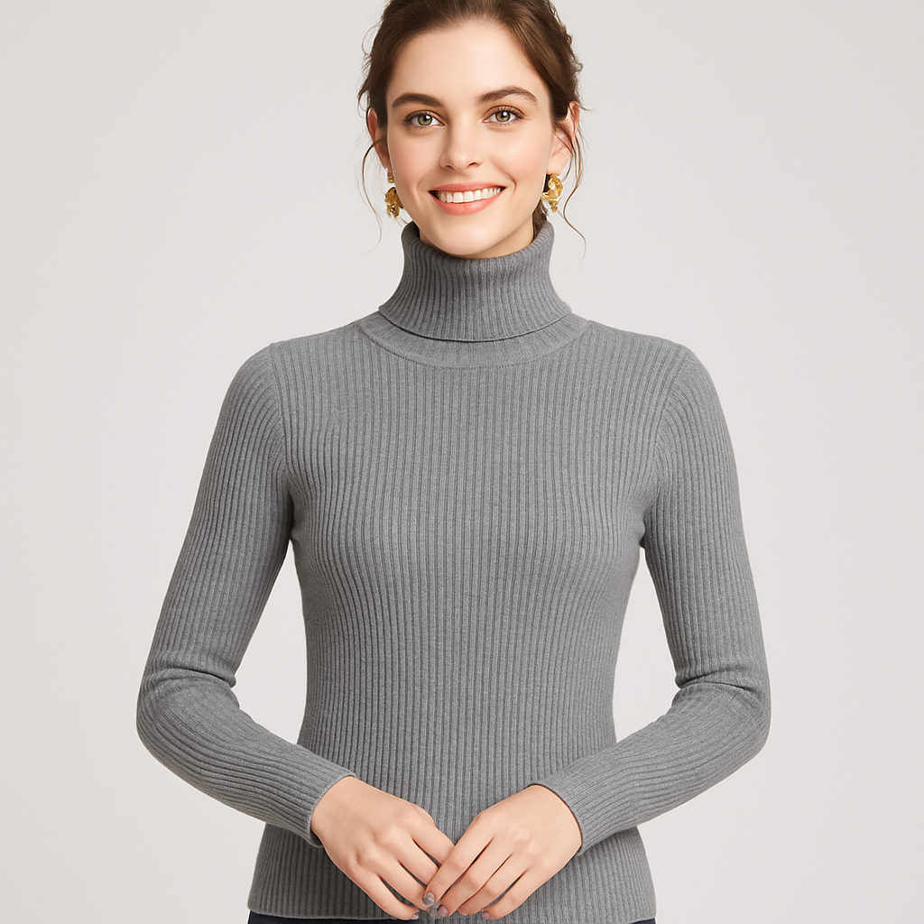 Pull classique à col roulé côtelé pour femme