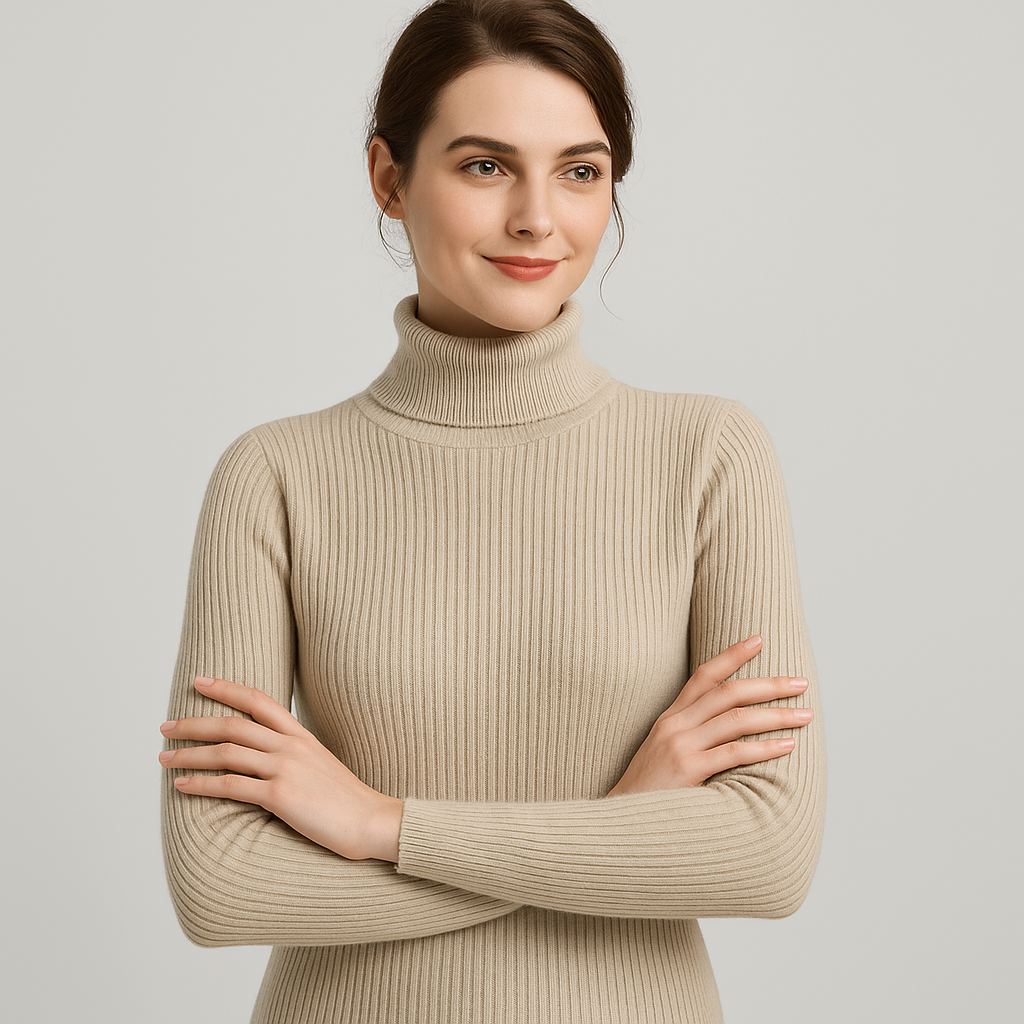 Pull classique à col roulé côtelé pour femme