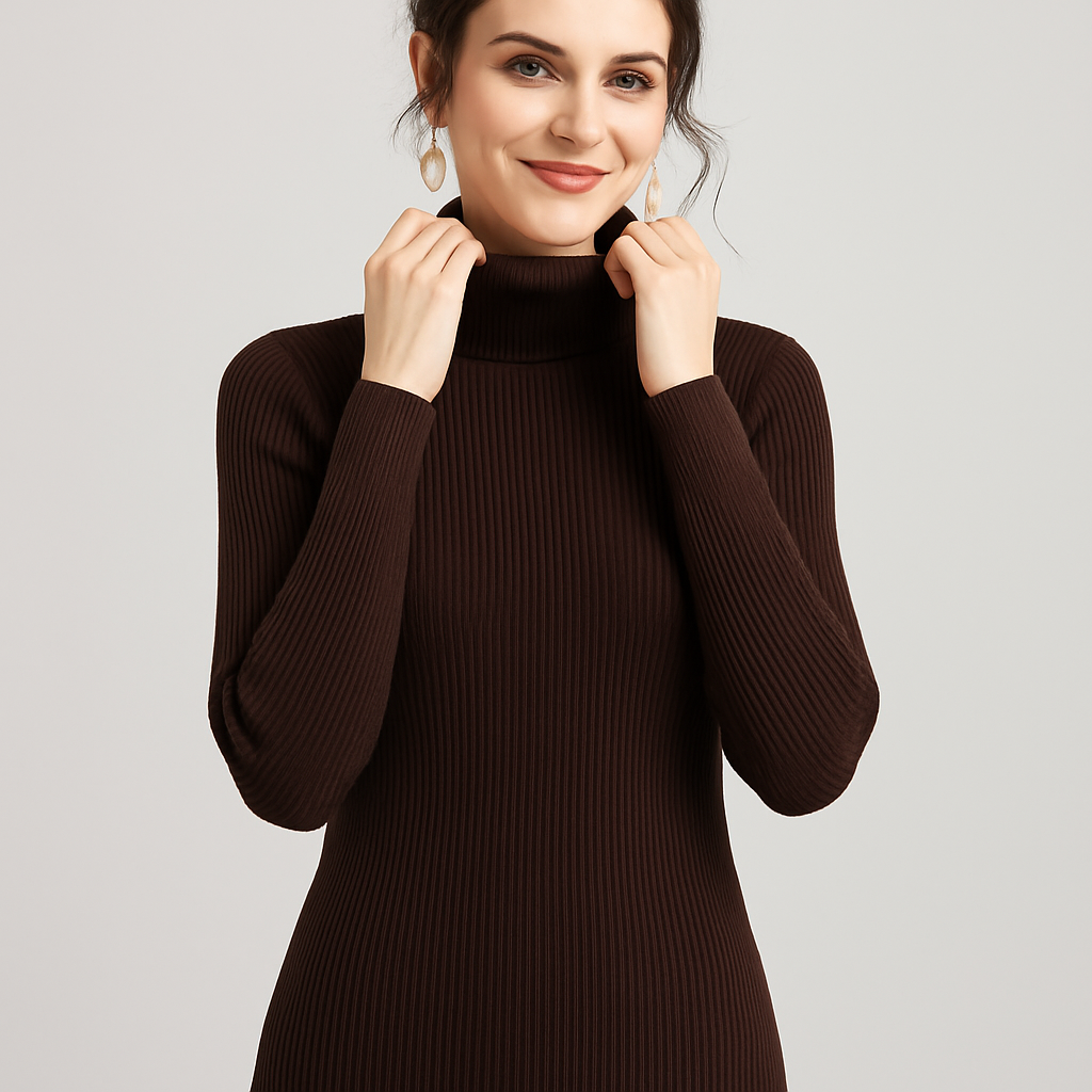 Pull classique à col roulé côtelé pour femme