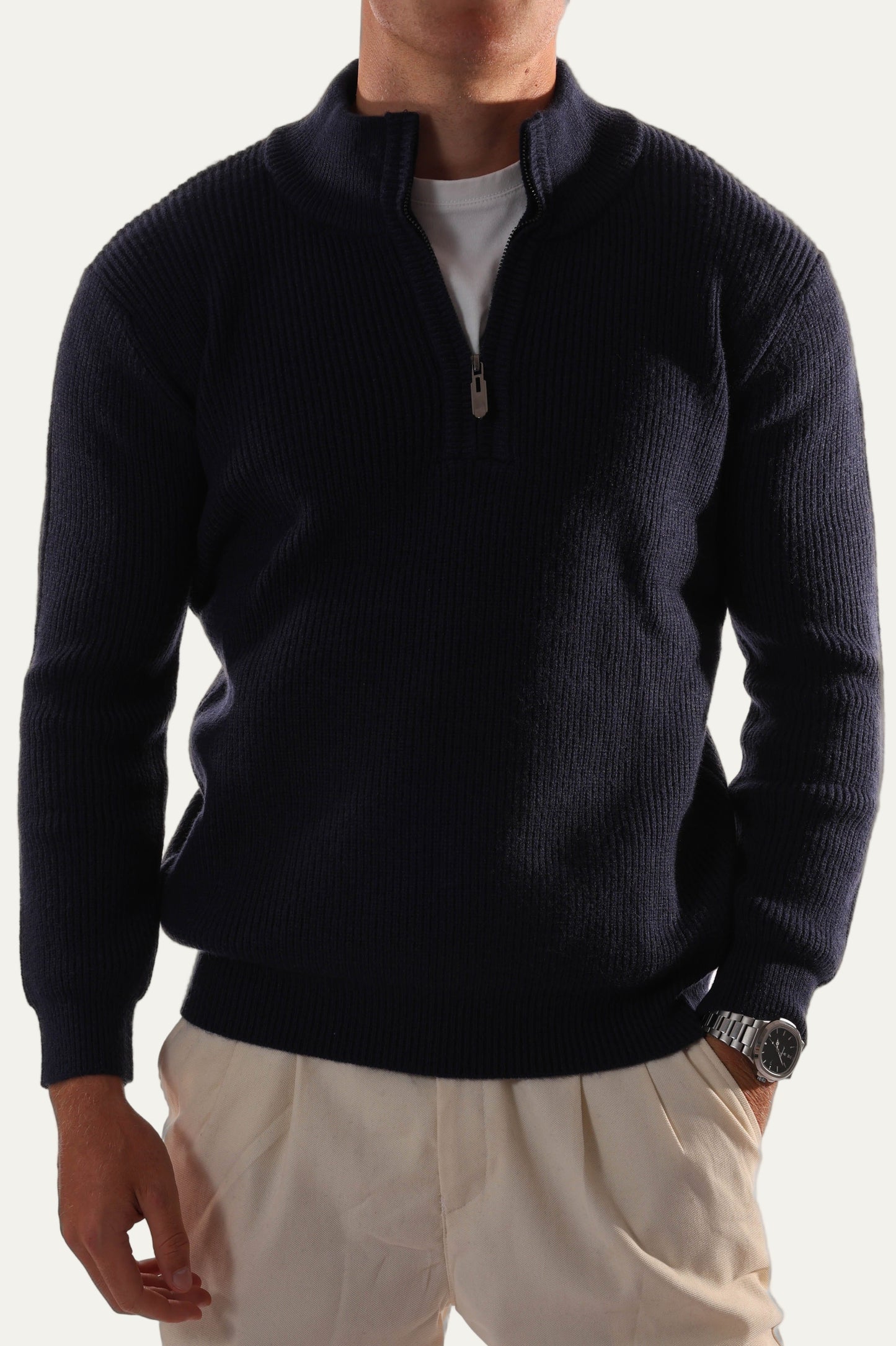 Pull classique à col zippé pour homme