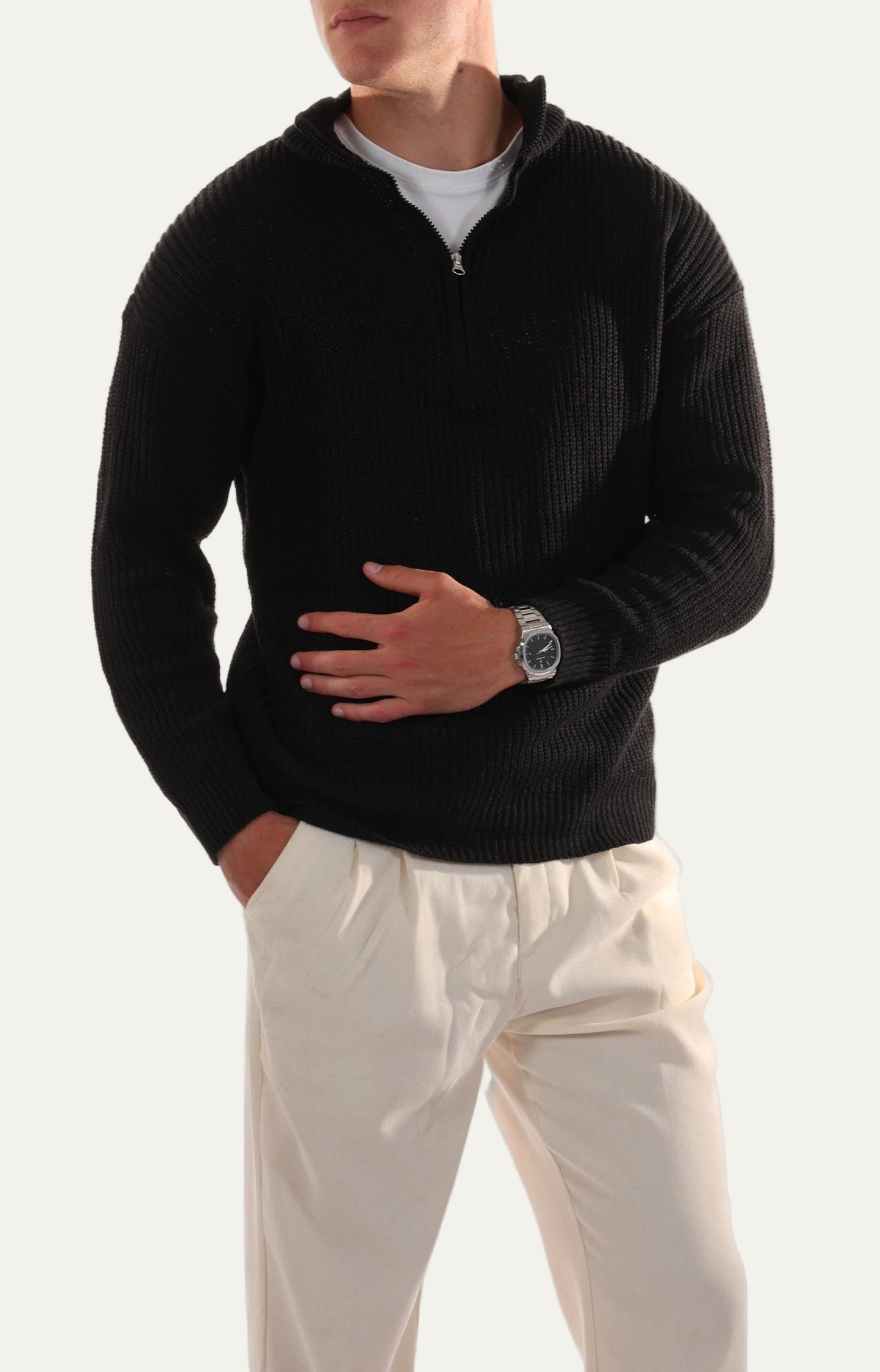 Pull classique à col zippé pour homme