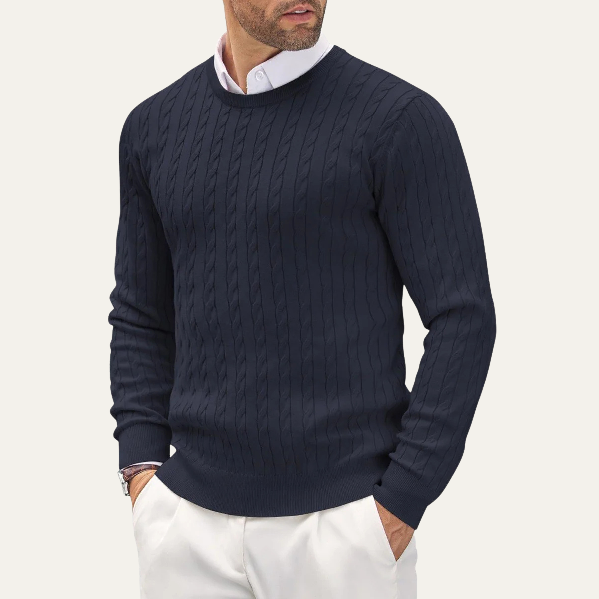 Pull classique en coton à torsades pour homme