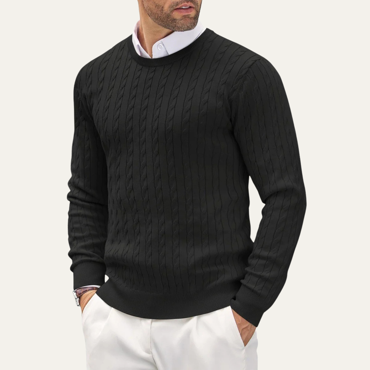 Pull classique en coton à torsades pour homme