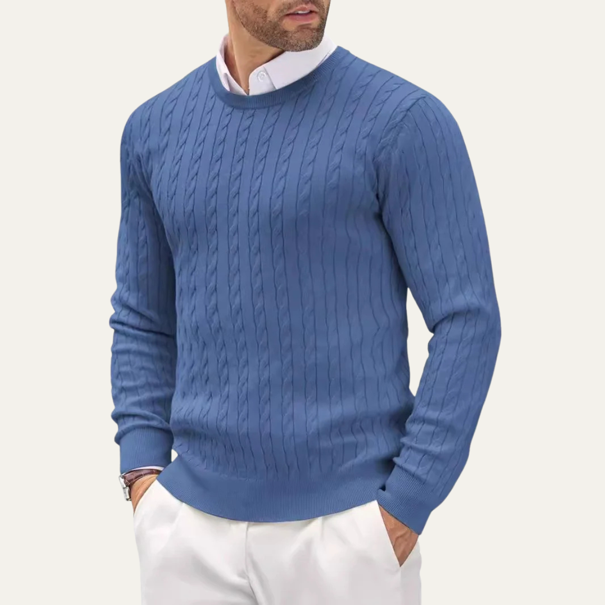 Pull classique en coton à torsades pour homme