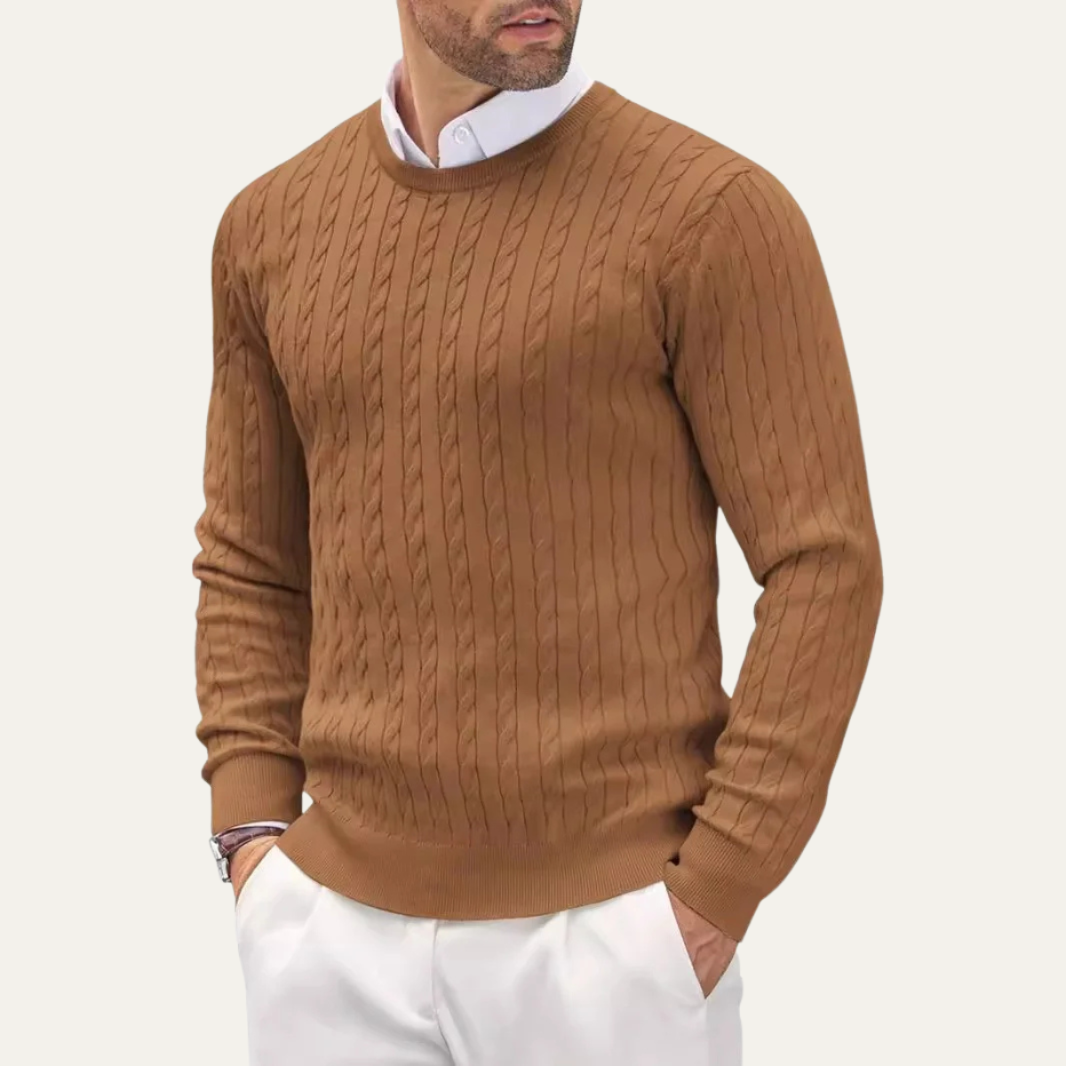 Pull classique en coton à torsades pour homme