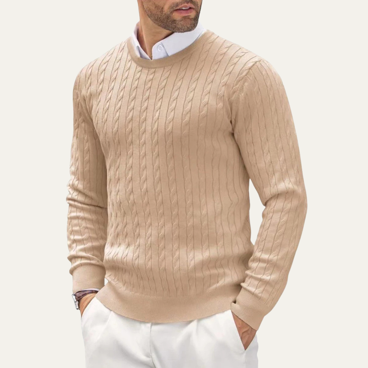 Pull classique en coton à torsades pour homme
