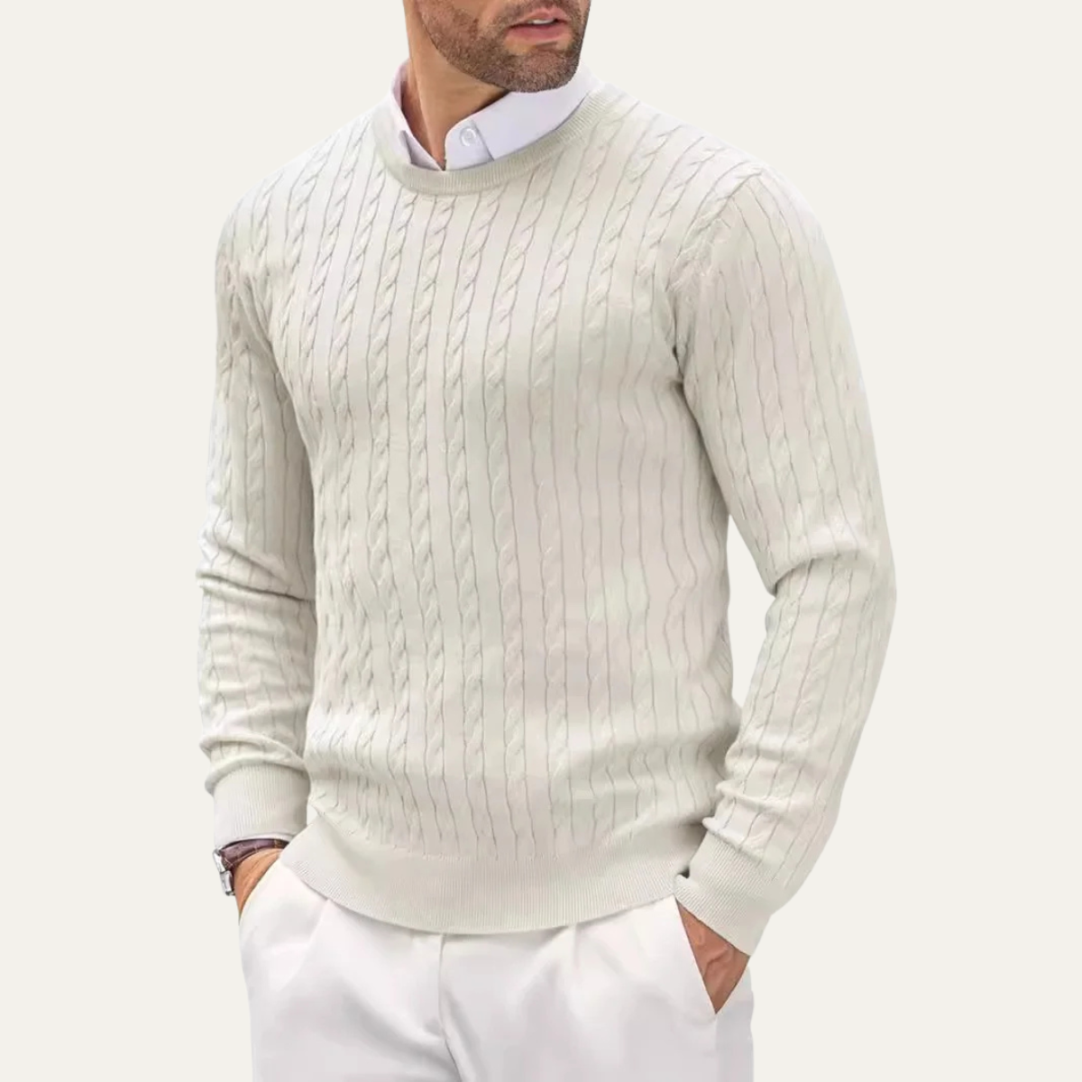 Pull classique en coton à torsades pour homme