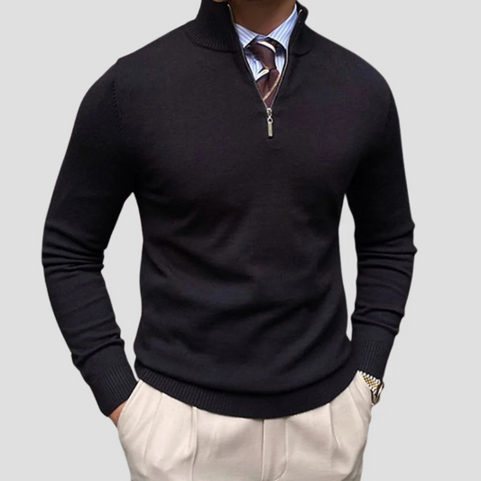 Pull classique homme à col montant et fermeture éclair 1/4