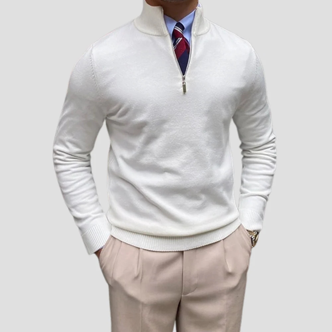 Pull classique homme à col montant et fermeture éclair 1/4