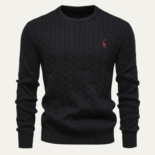 Pull col rond classique en maille torsadée brodée pour homme