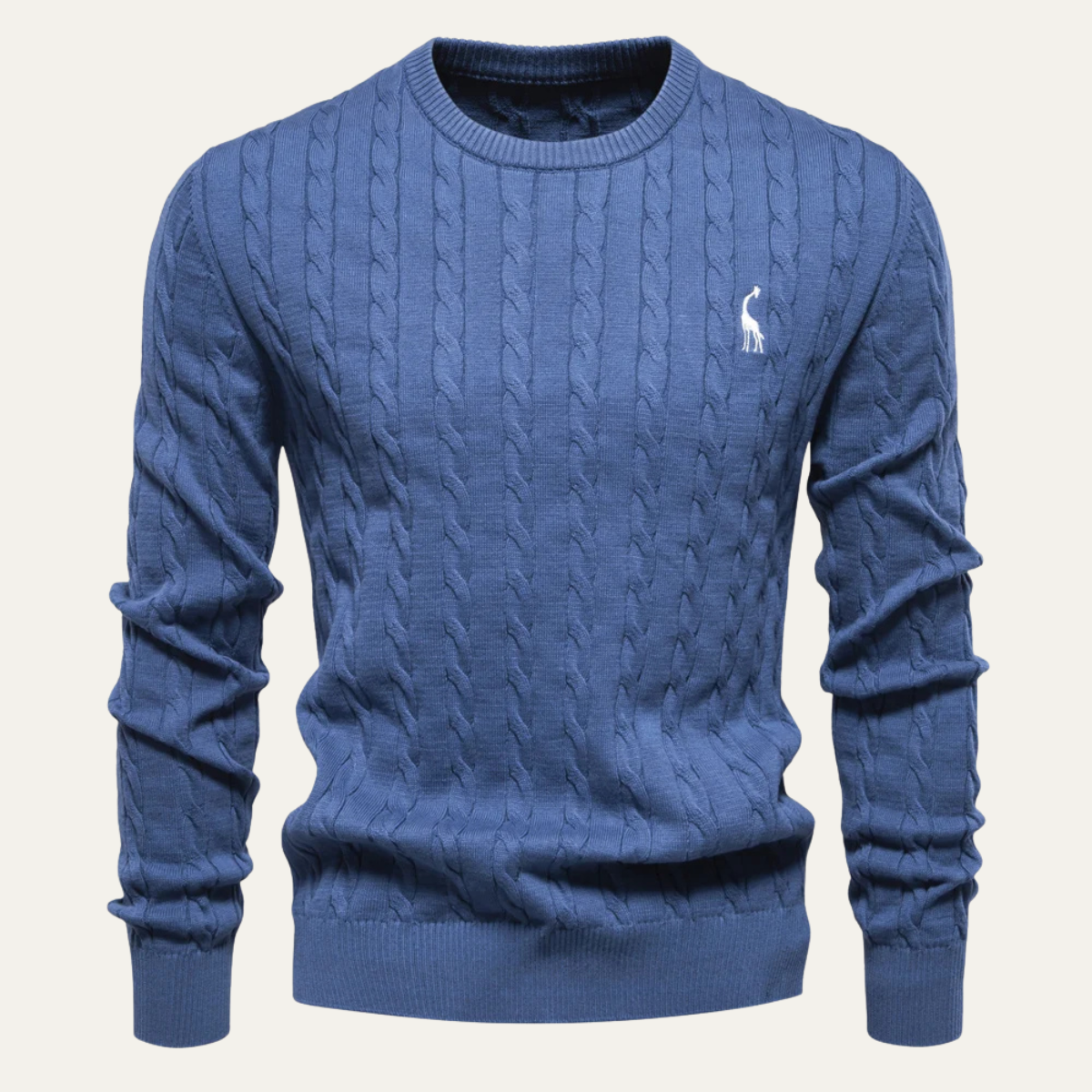 Pull col rond classique en maille torsadée brodée pour homme
