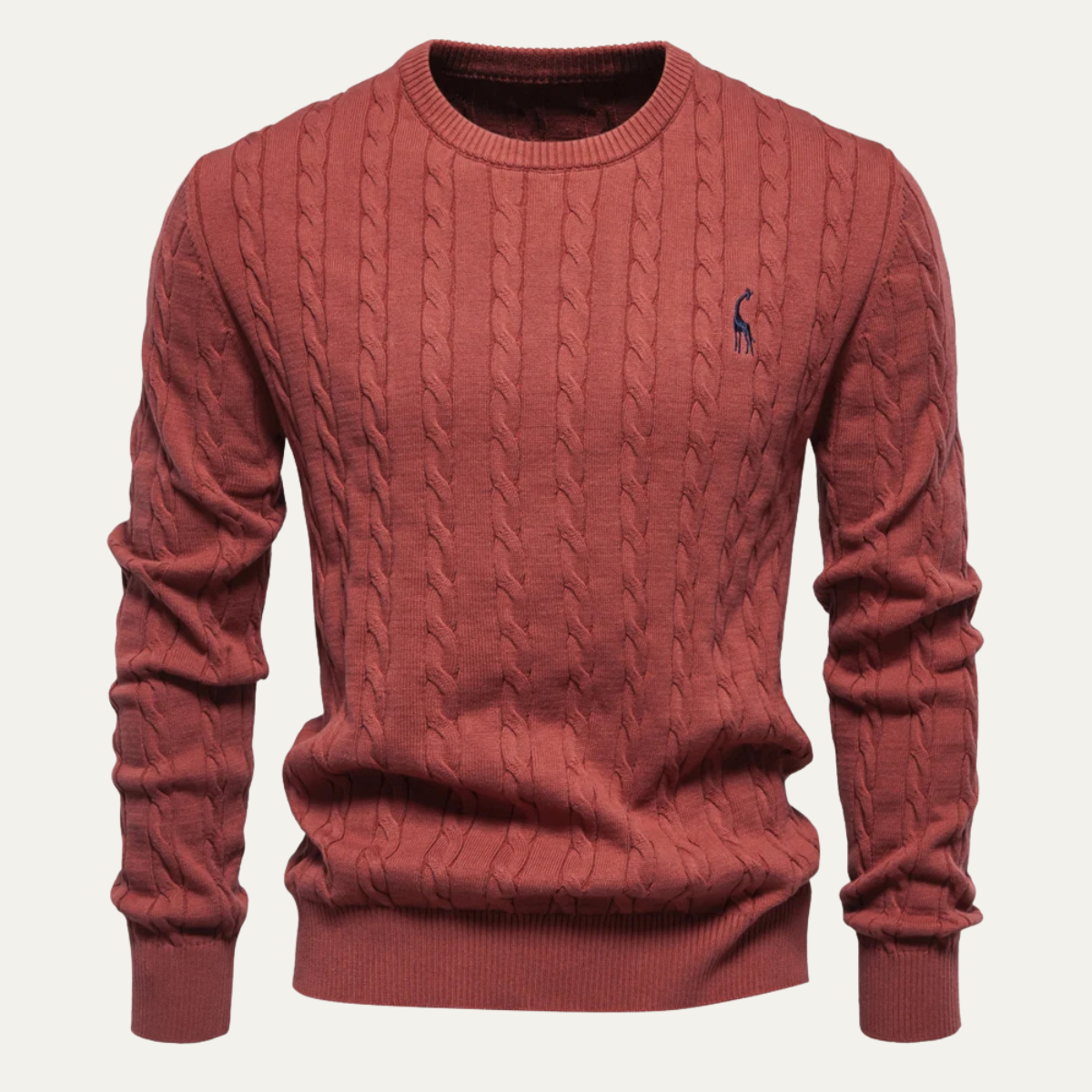 Pull col rond classique en maille torsadée brodée pour homme