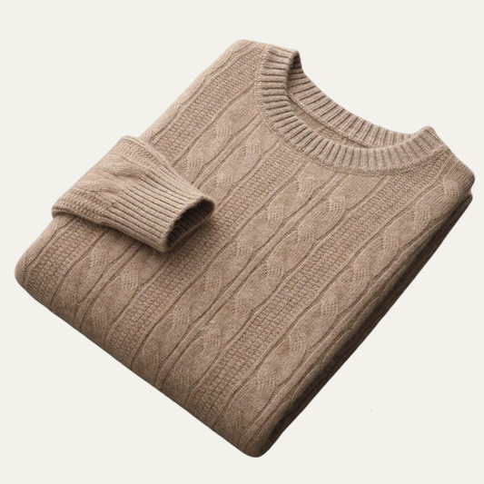 Pull col rond classique en maille torsadée pour homme