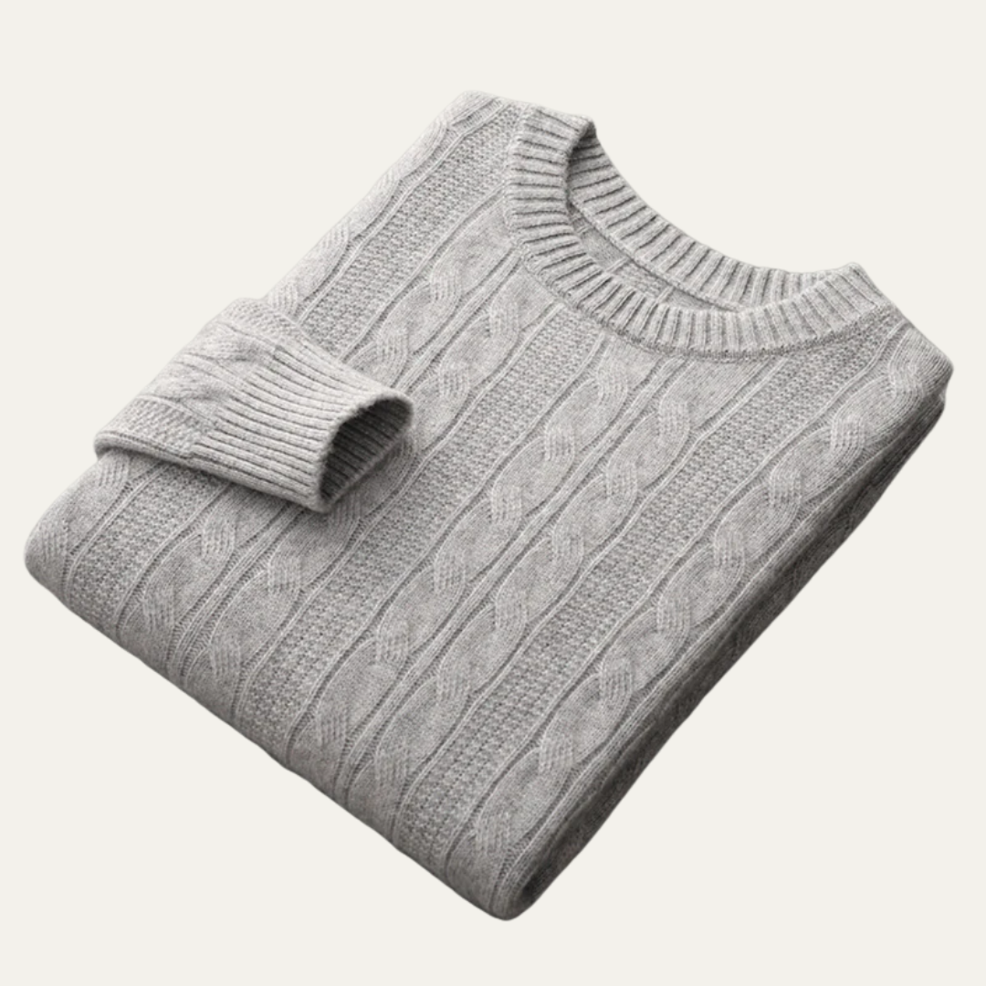 Pull col rond classique en maille torsadée pour homme
