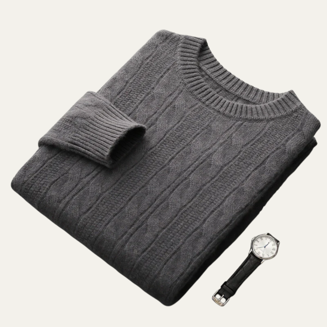 Pull col rond classique en maille torsadée pour homme