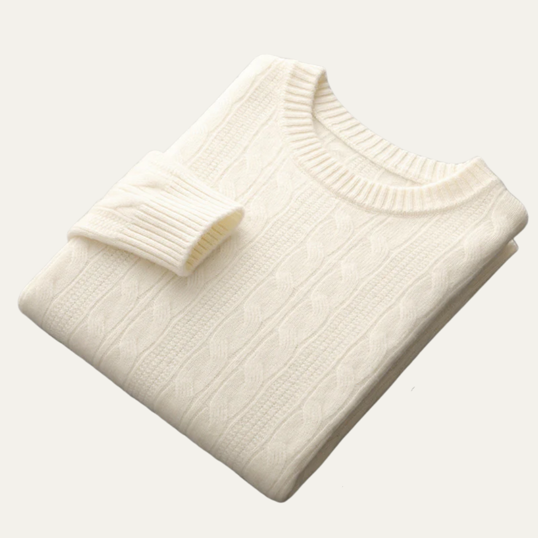 Pull col rond classique en maille torsadée pour homme