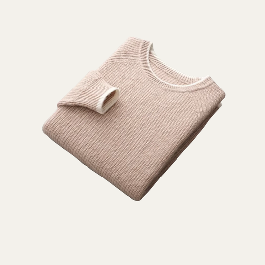 Pull col rond côtelé homme avec finitions contrastées