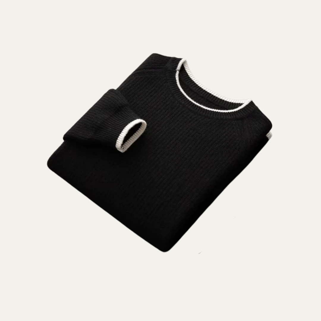 Pull col rond côtelé homme avec finitions contrastées