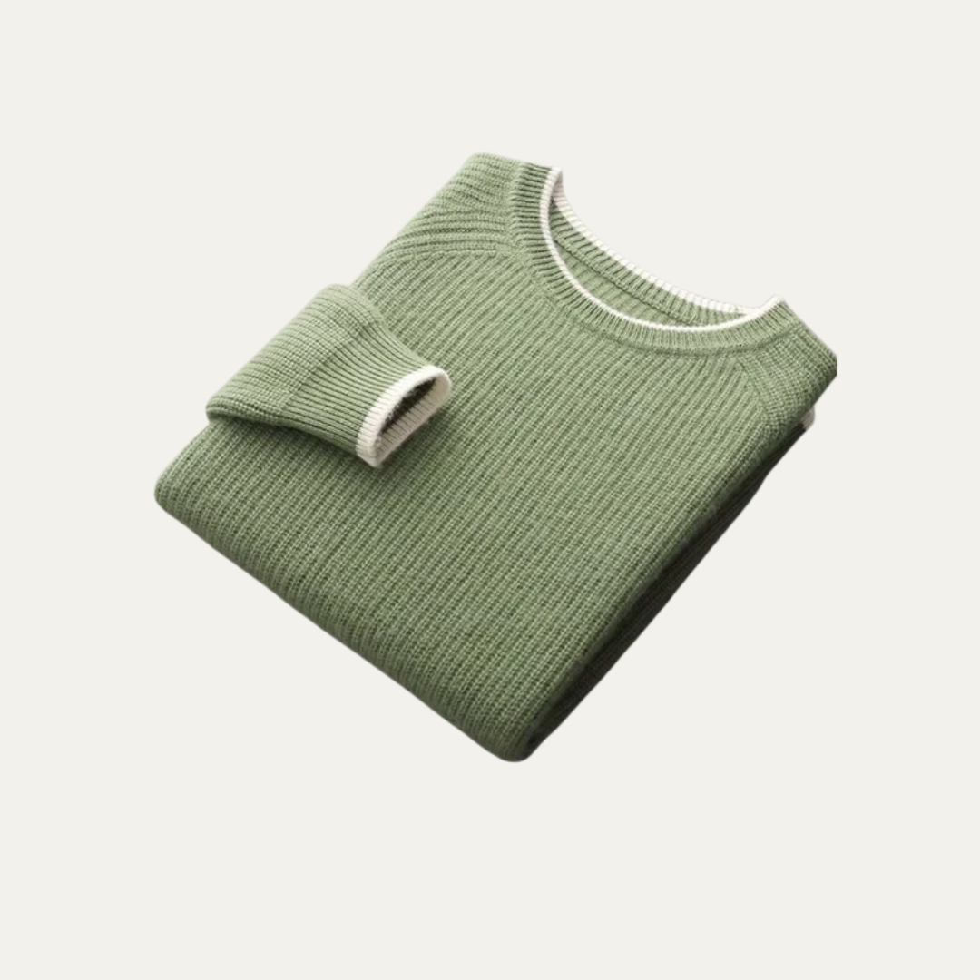 Pull col rond côtelé homme avec finitions contrastées