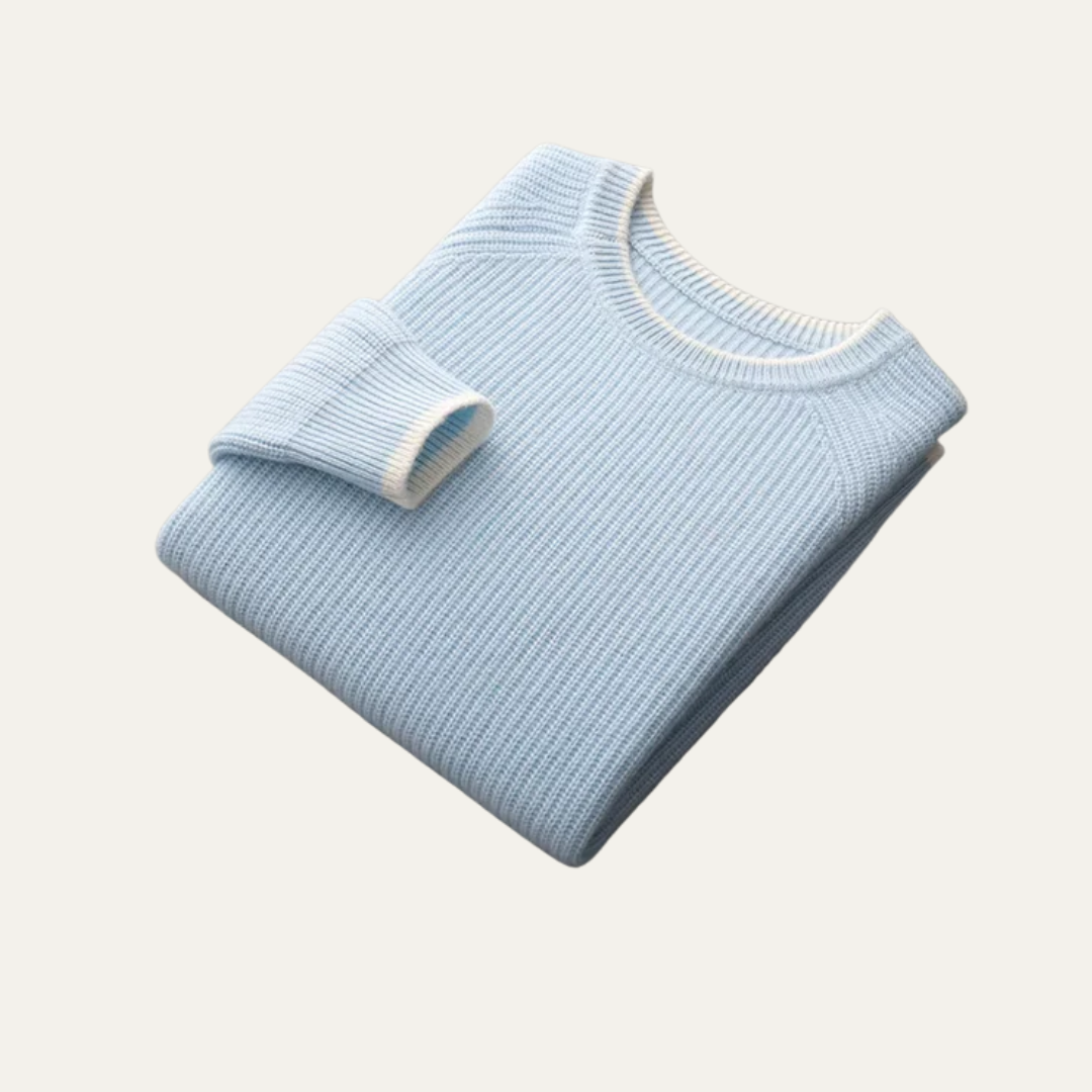 Pull col rond côtelé homme avec finitions contrastées